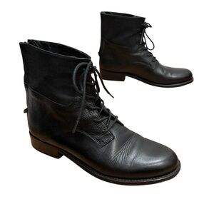 Whyred Black Leather Combat Lace Up Boots